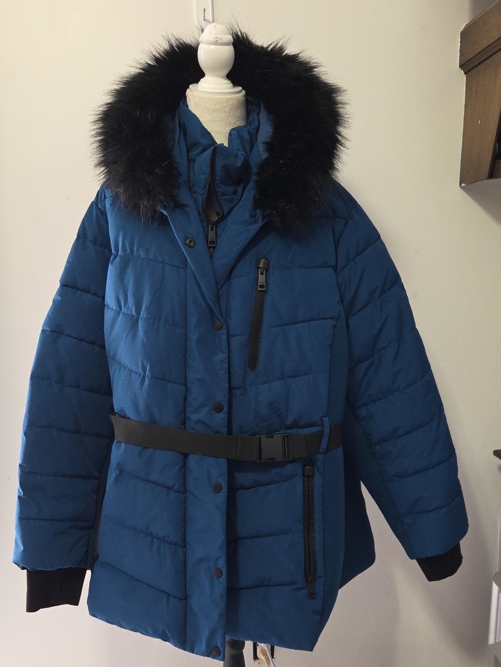London Fog Deep Teal Puffer Jacket with Black Faux Fur Hood